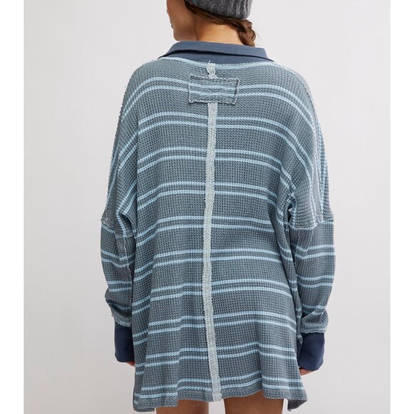 FREE PEOPLE We The Free Striped Travis Polo / Heather Grey Combo - Picture 3 of 6